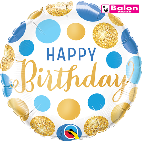 Birthday blue and gold dots 18in