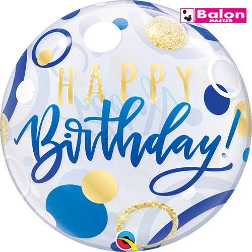 Birthday blue and gold dots bubble 22in