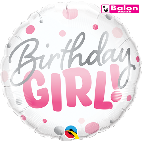 Birthday girl pink dots 18in