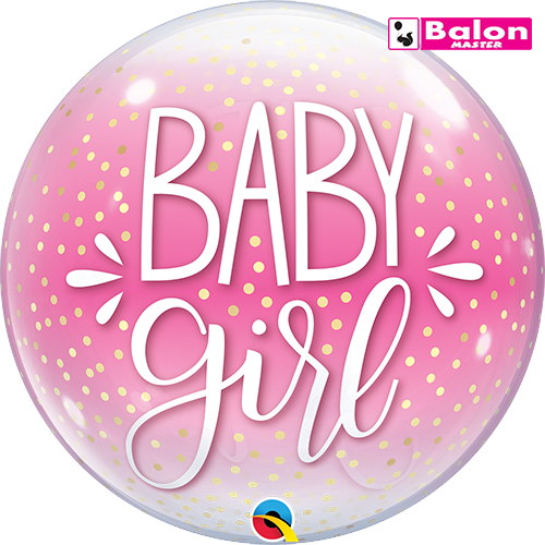 Baby girl pink and confetti dots bubble 22in